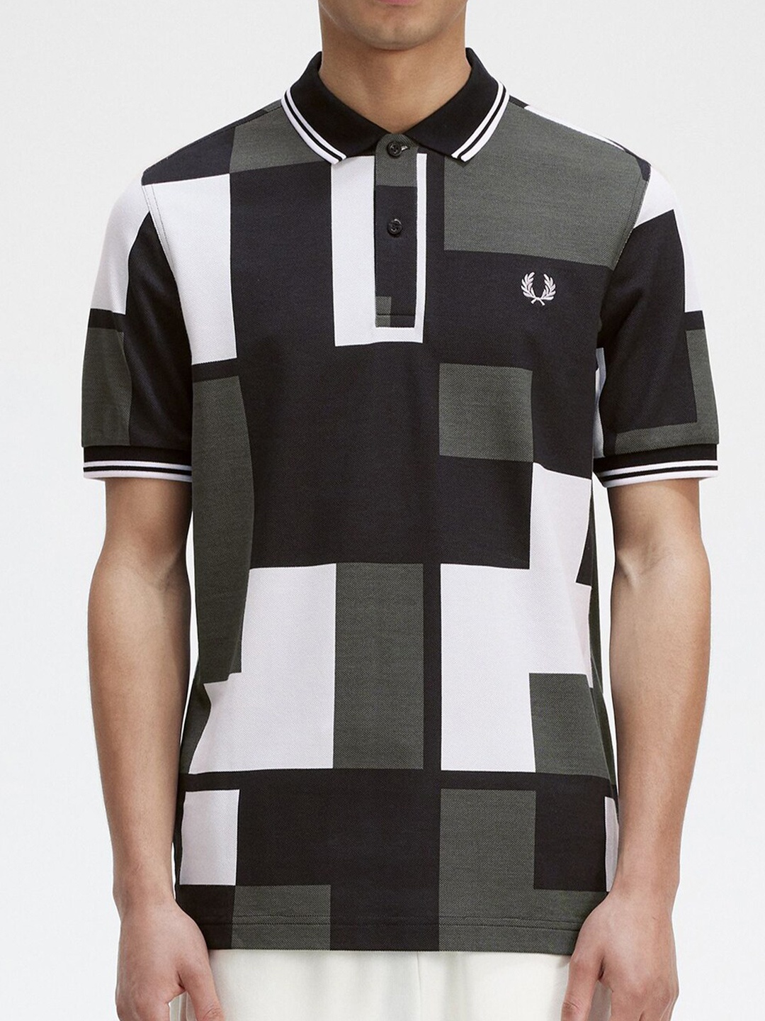 

Fred Perry Geometric Printed Polo Collar Cotton T-shirt, Black