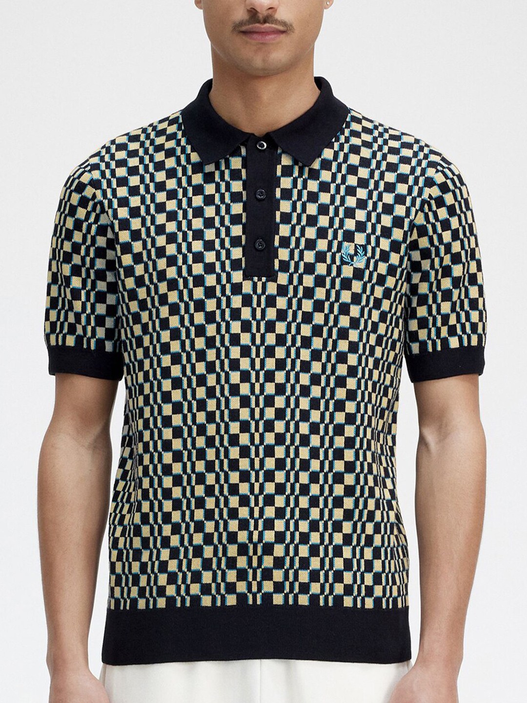 

Fred Perry Geometric Printed Polo Collar Cotton T-shirt, Black