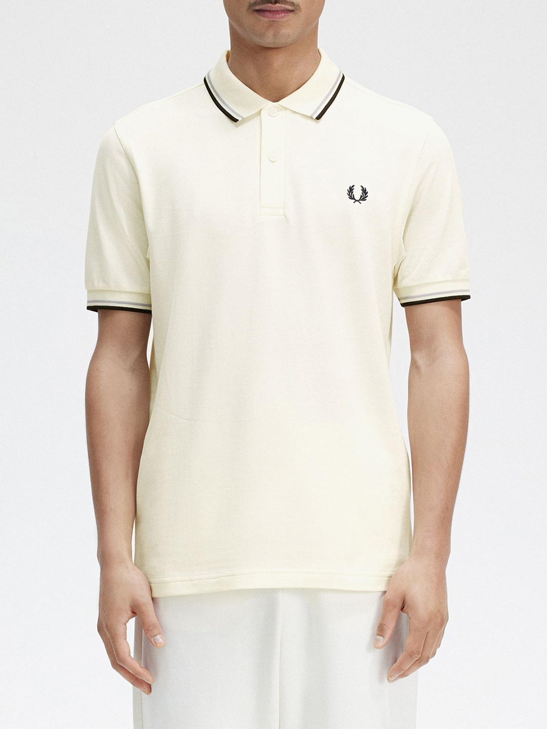 

Fred Perry Polo Collar Applique Cotton T-shirt, Cream