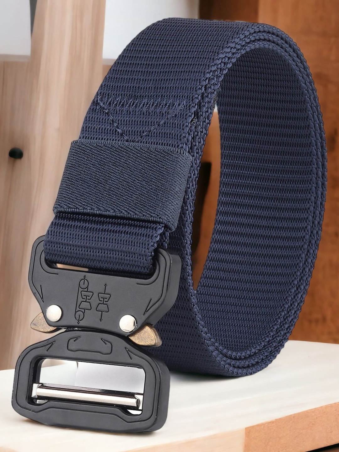 

Mast & Harbour Men Navy Blue Textured Durable Non-Slip Belt