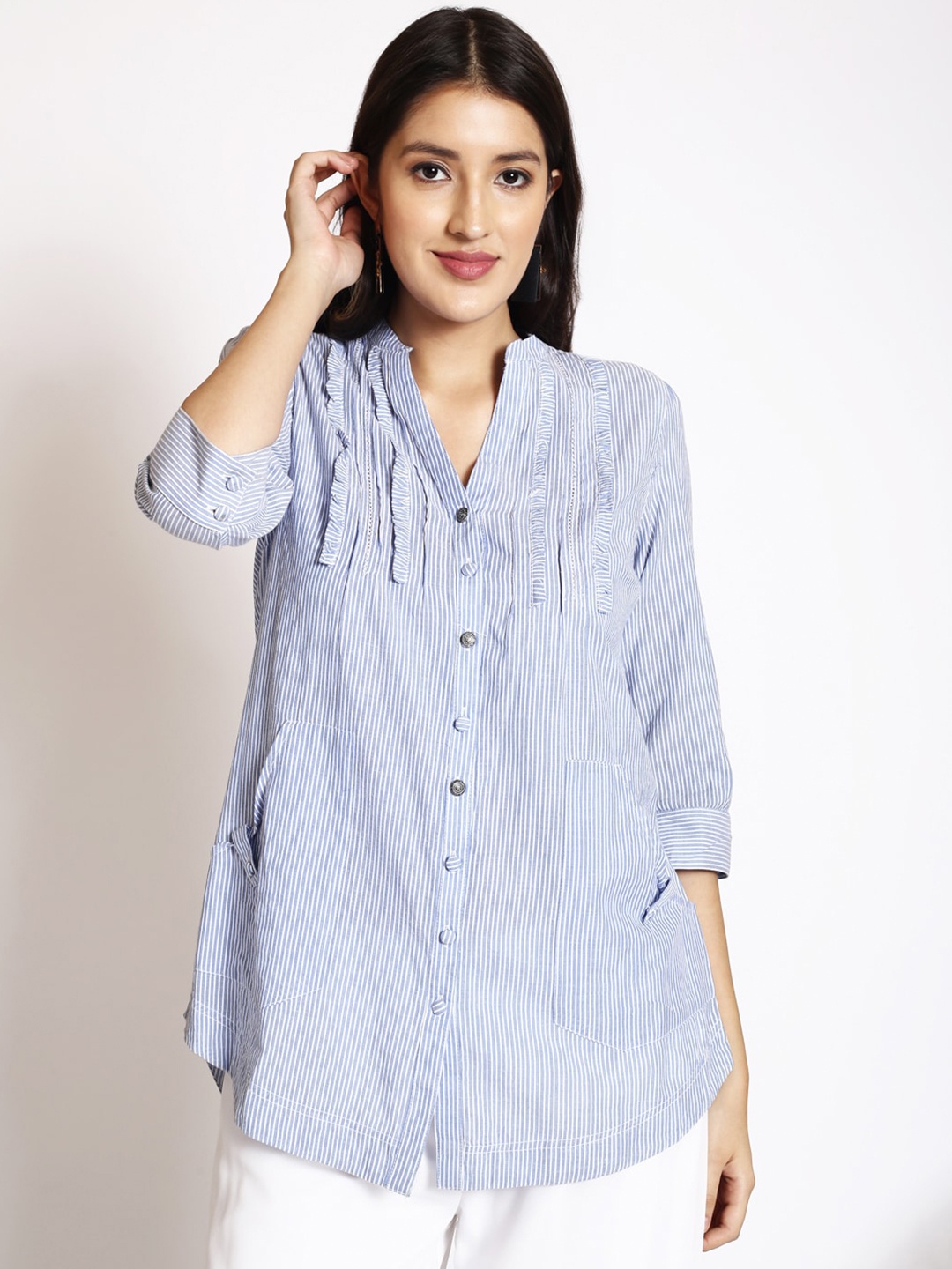 

250 DESIGNS Opaque Striped Casual Shirt, Blue