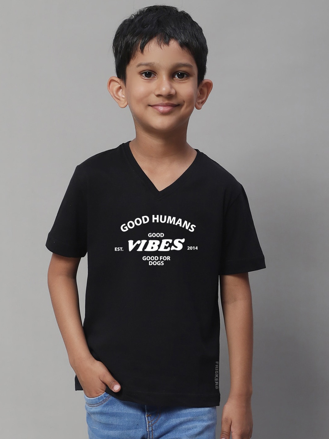 Friskers Boys Typography Printed Slim Fit Pure Cotton T-Shirt, Black