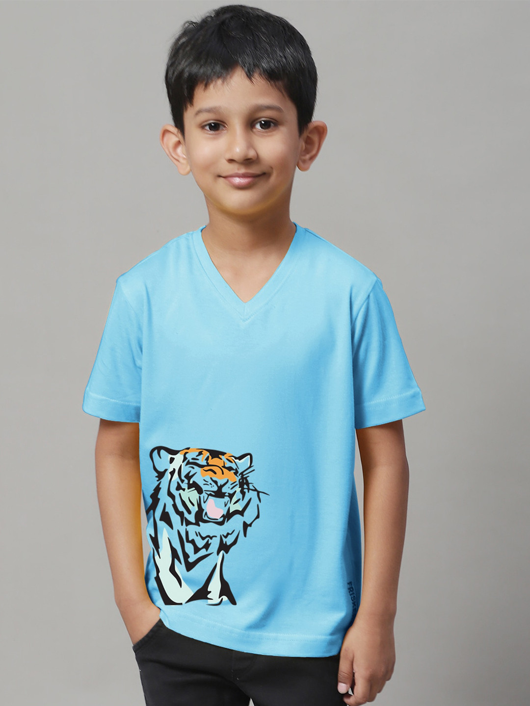 

Friskers Boys Graphic Printed Slim Fit Pure Cotton T-Shirt, Turquoise blue