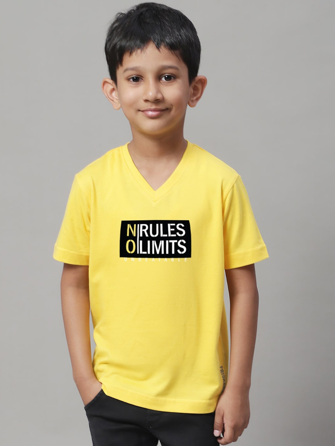 

Friskers Boys Typography Printed Slim Fit Pure Cotton T-Shirt, Yellow