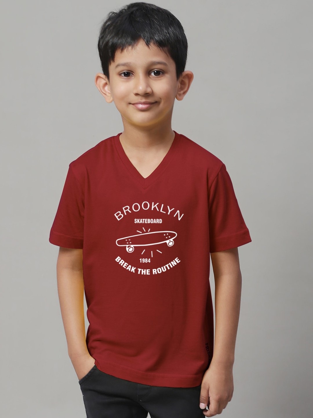 

Friskers Boys Typography Printed Slim Fit Pure Cotton T-Shirt, Maroon
