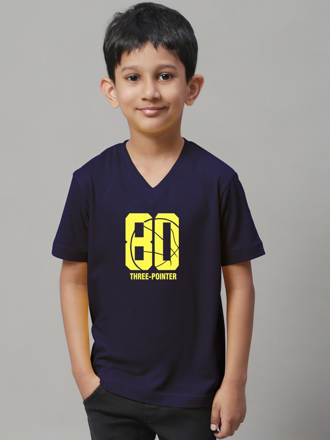 

Friskers Boys Typography Printed Slim Fit Pure Cotton T-Shirt, Navy blue