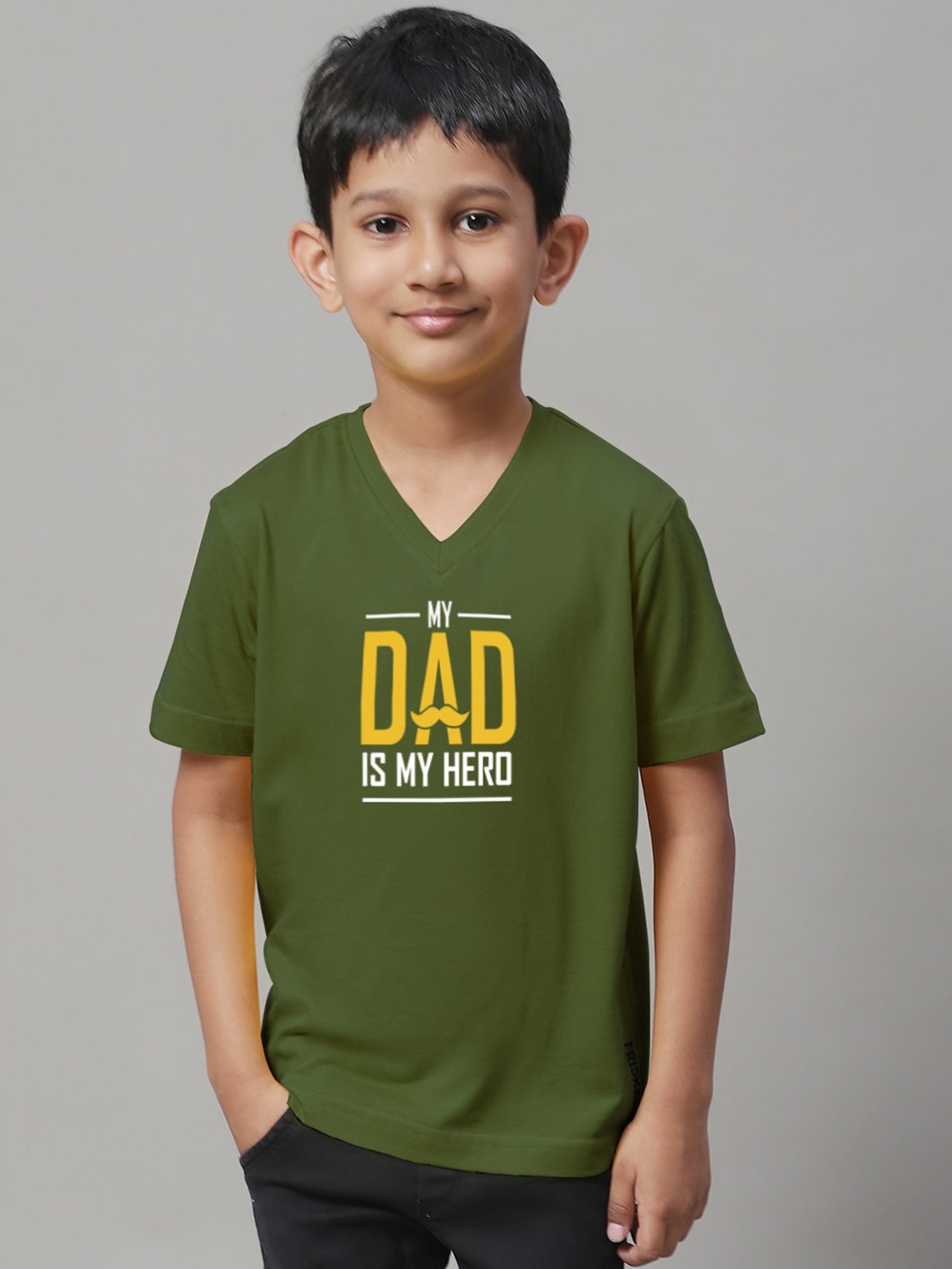 

Friskers Boys Typography Printed Slim Fit Pure Cotton T-Shirt, Olive