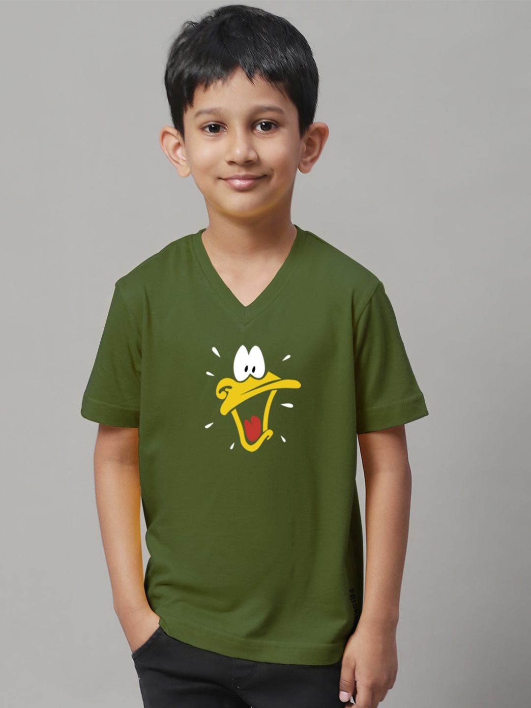 

Friskers Boys Graphic Printed Slim Fit Pure Cotton T-Shirt, Olive