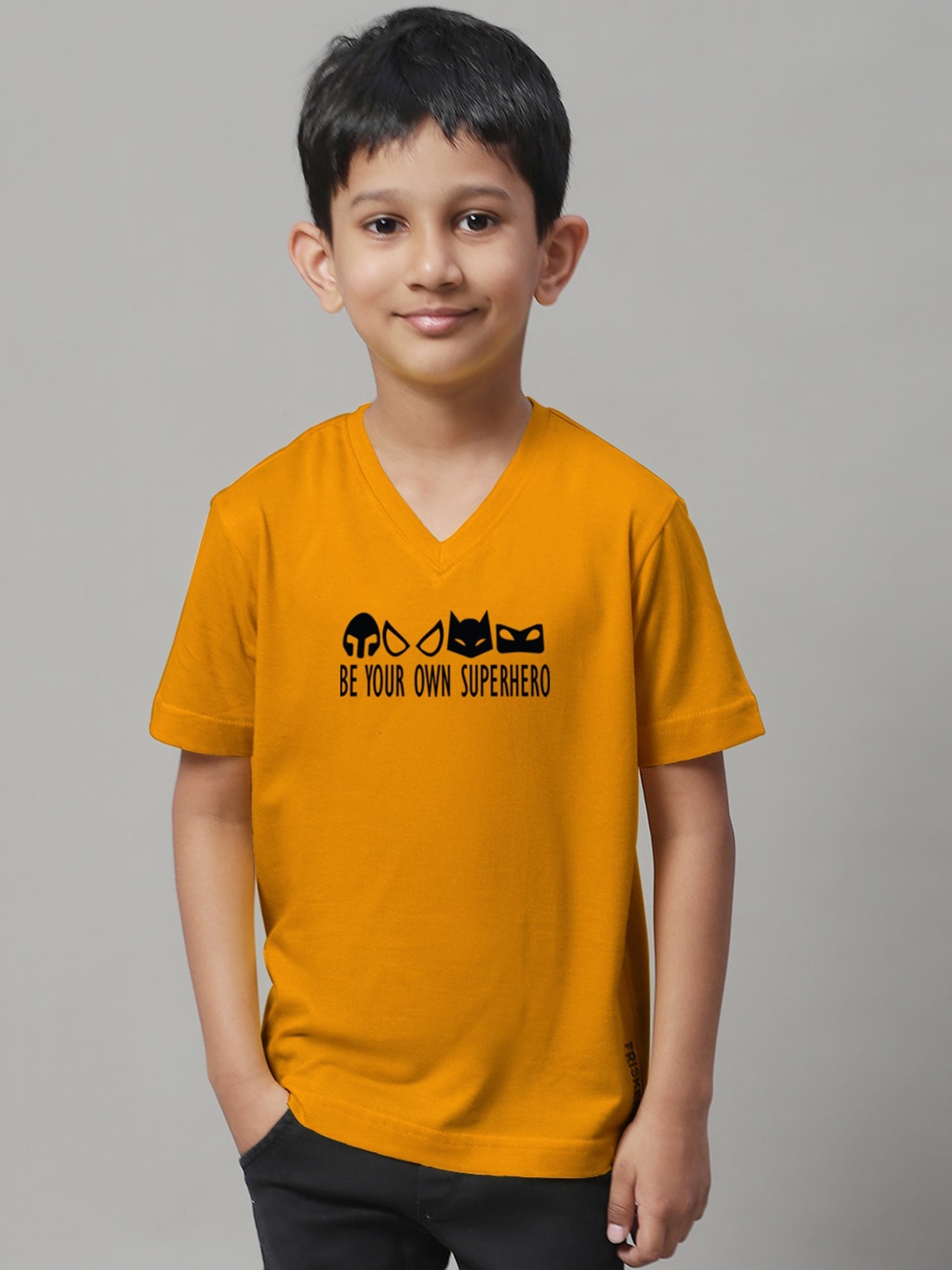 Friskers Boys Typography Printed Slim Fit Pure Cotton T-Shirt, Mustard