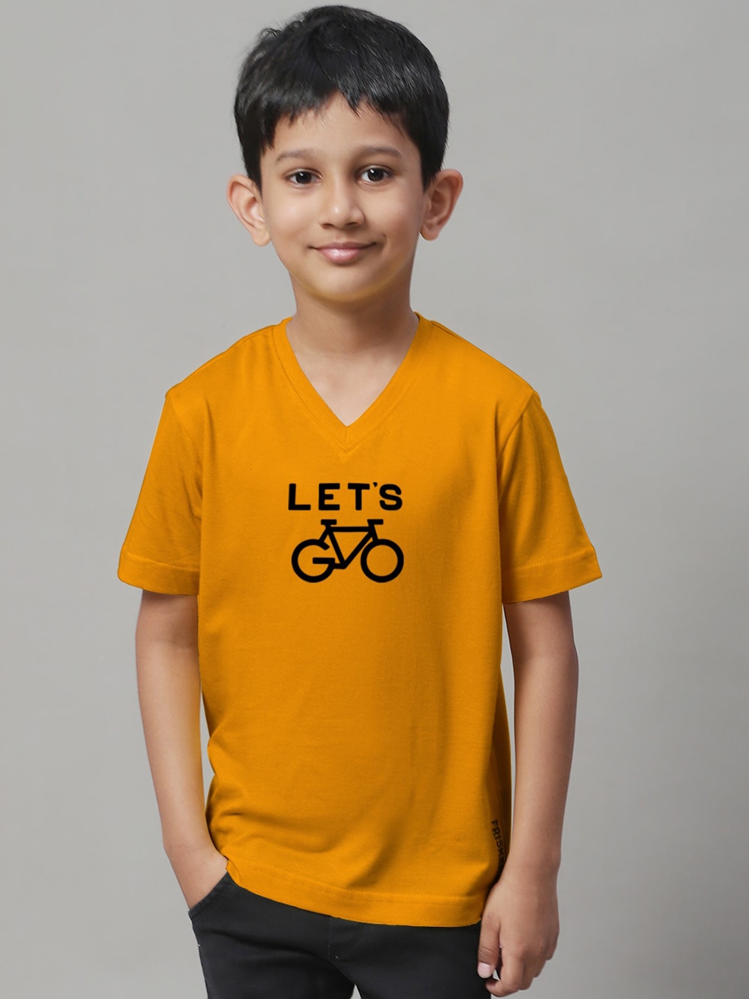 

Friskers Boys Typography Printed V-Neck Pure Cotton T-Shirt, Orange
