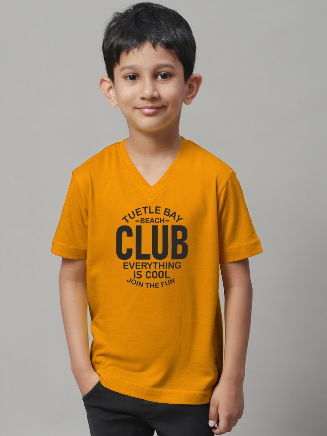 

Friskers Boys Typography Printed V-Neck Pure Cotton T-Shirt, Orange