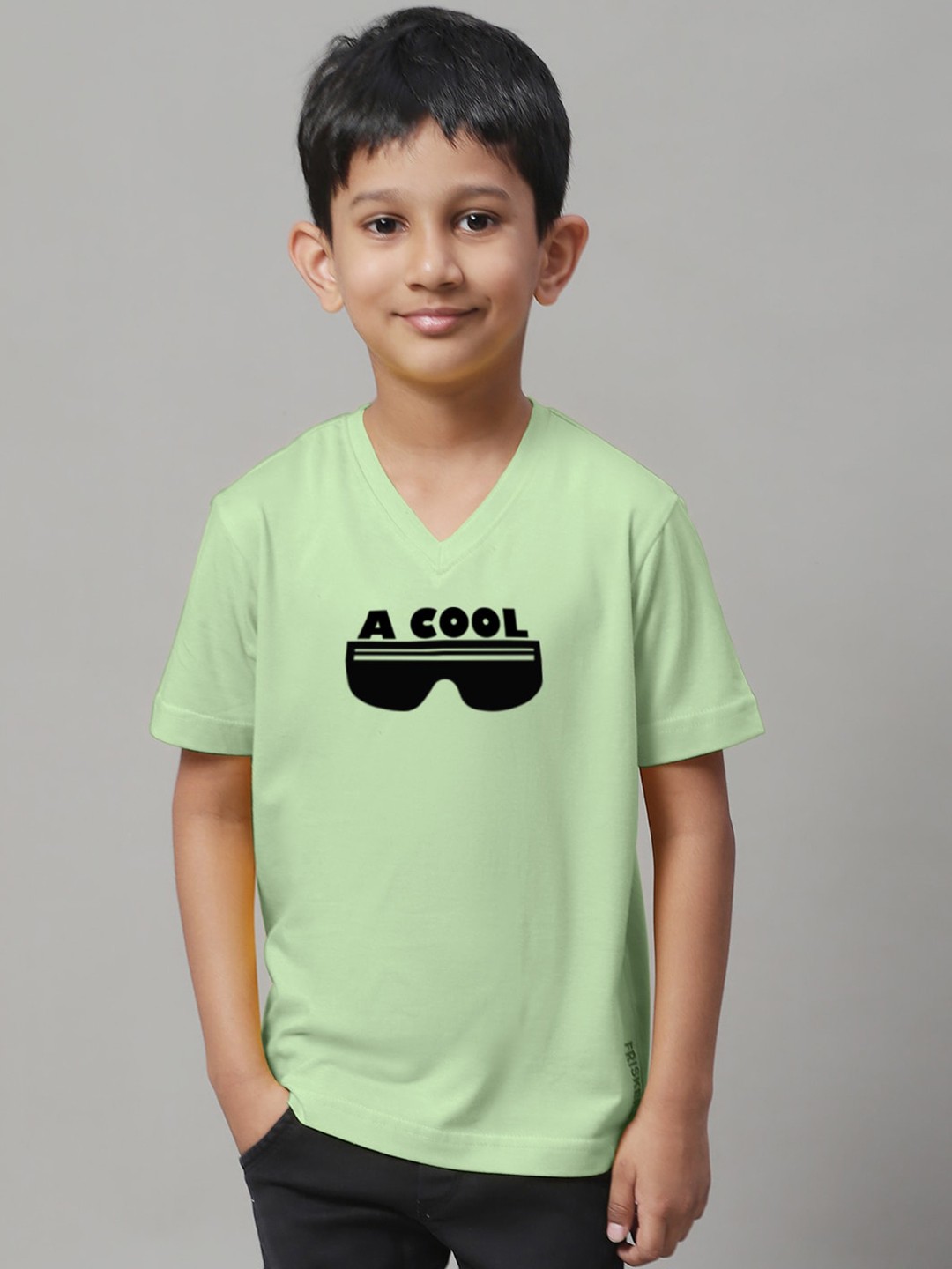 

Friskers Boys Graphic Printed V-Neck Pure Cotton T-Shirt, Sea green