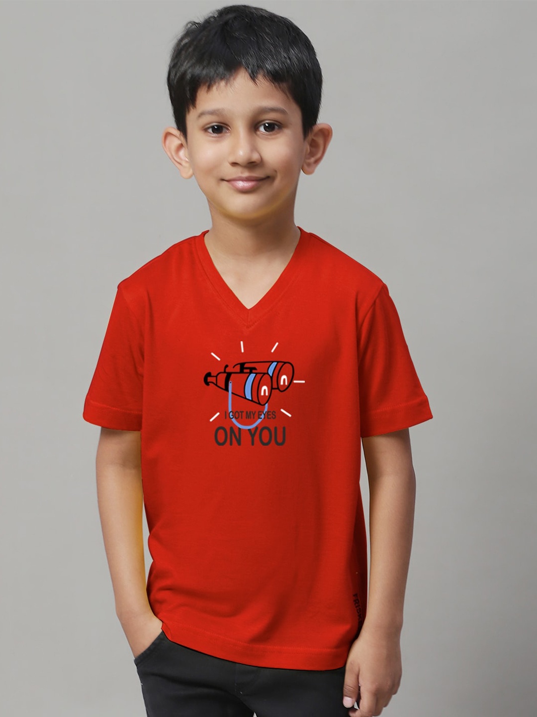 

Friskers Boys Graphic Printed V-Neck Pure Cotton T-Shirt, Red