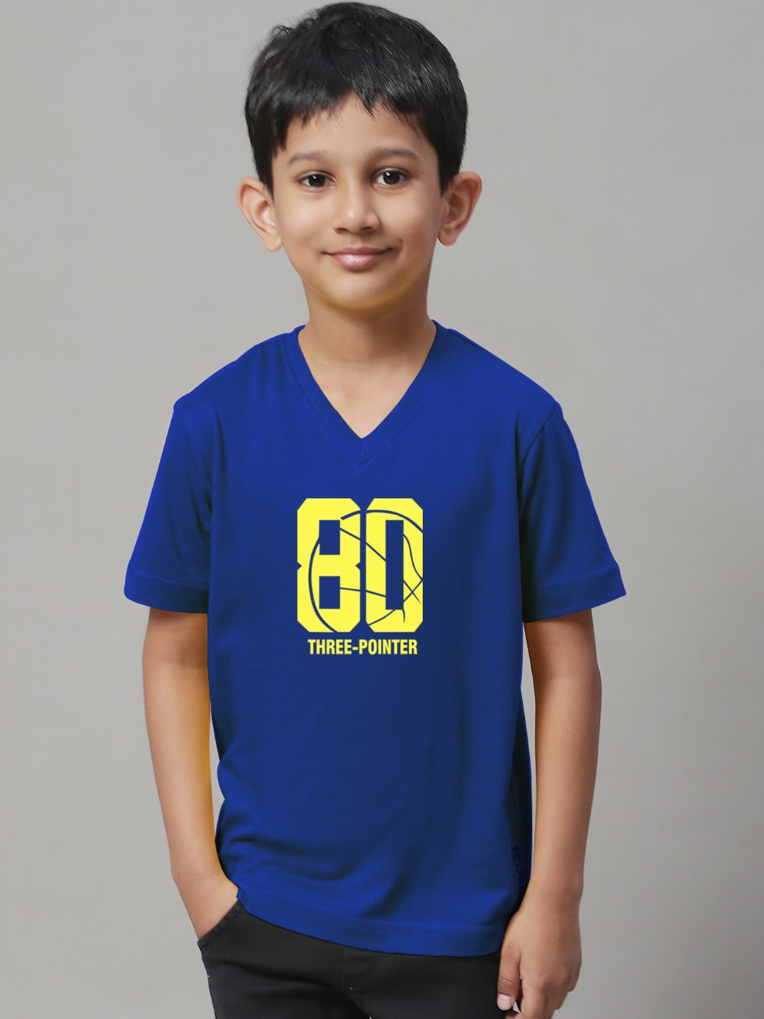 

Friskers Boys Typography Printed V-Neck Pure Cotton T-Shirt, Blue