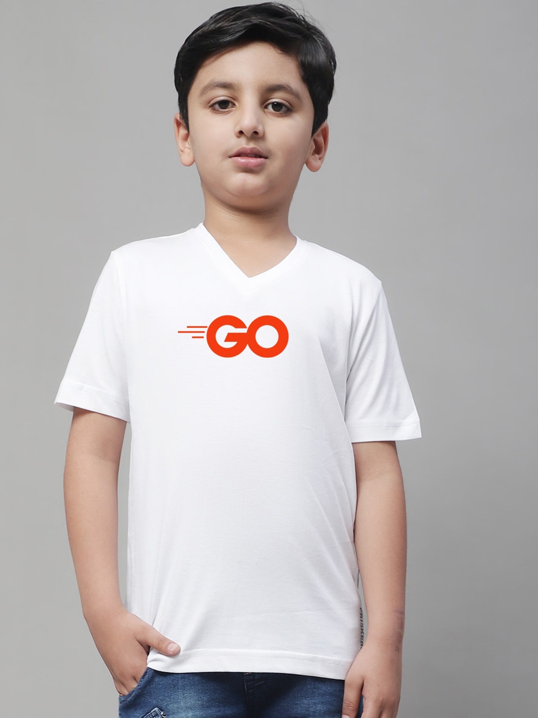 

Friskers Boys Typography Printed V-Neck Pure Cotton T-Shirt, White