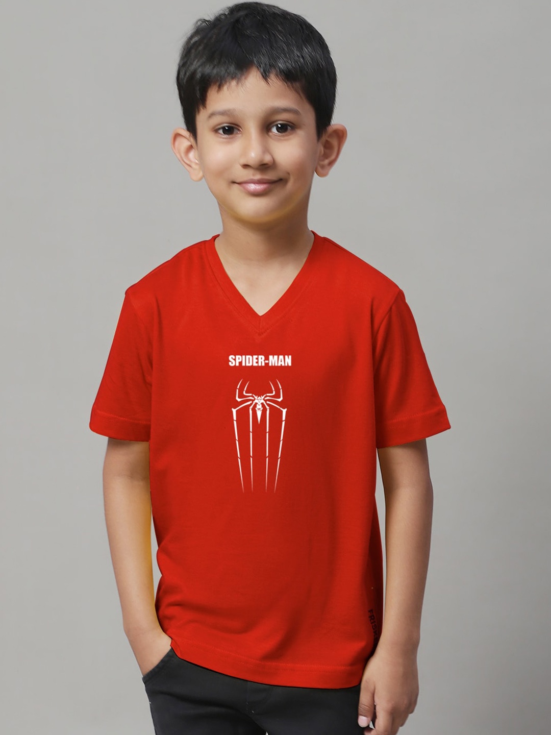 

Friskers Boys Typography Printed Pure Cotton V-Neck Slim Fit T-shirt, Red