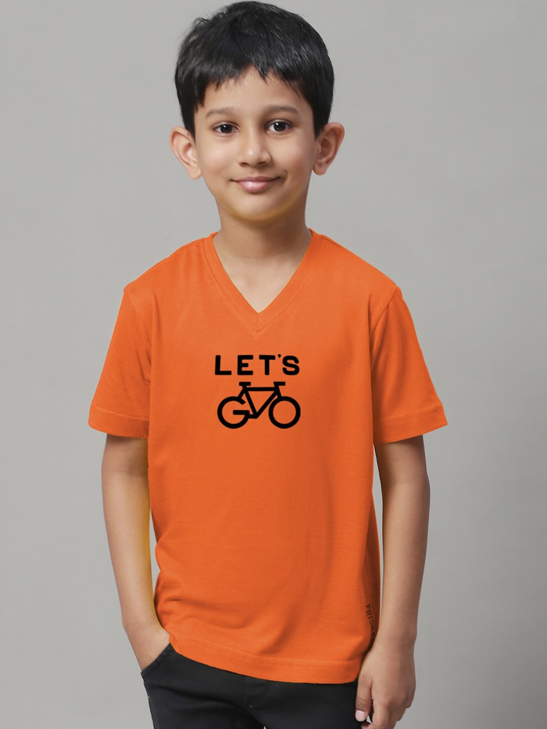 

Friskers Boys Graphic Printed V-Neck Pure Cotton T-Shirt, Orange