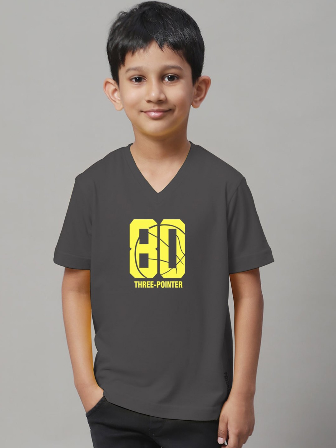

Friskers Boys Typography Printed V-Neck Pure Cotton T-Shirt, Grey