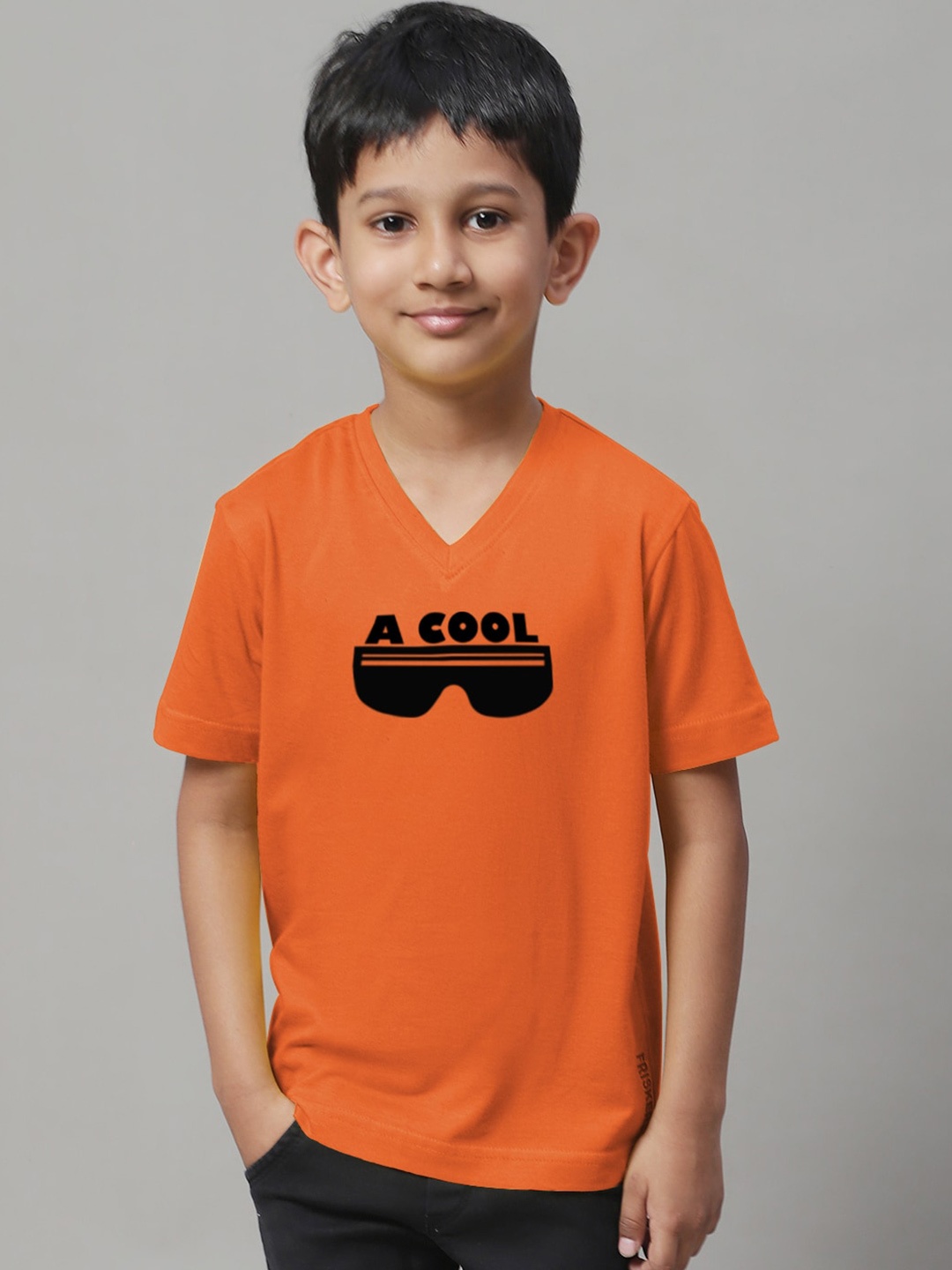 

Friskers Boys Typography Printed V-Neck Pure Cotton T-Shirt, Orange