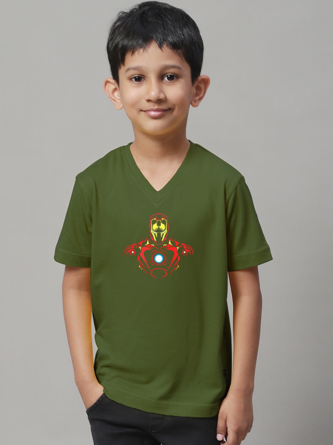 

Friskers Boys Printed V-Neck Slim Fit T-shirt, Olive