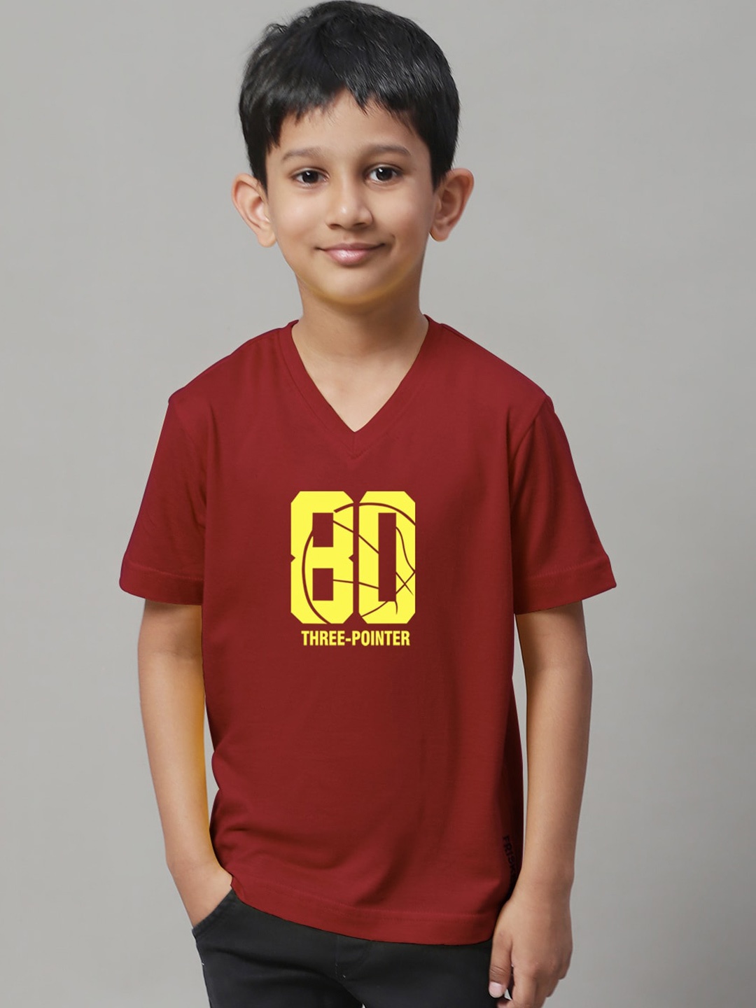 

Friskers Boys Typography Printed V-Neck Cotton Slim Fit T-shirt, Maroon