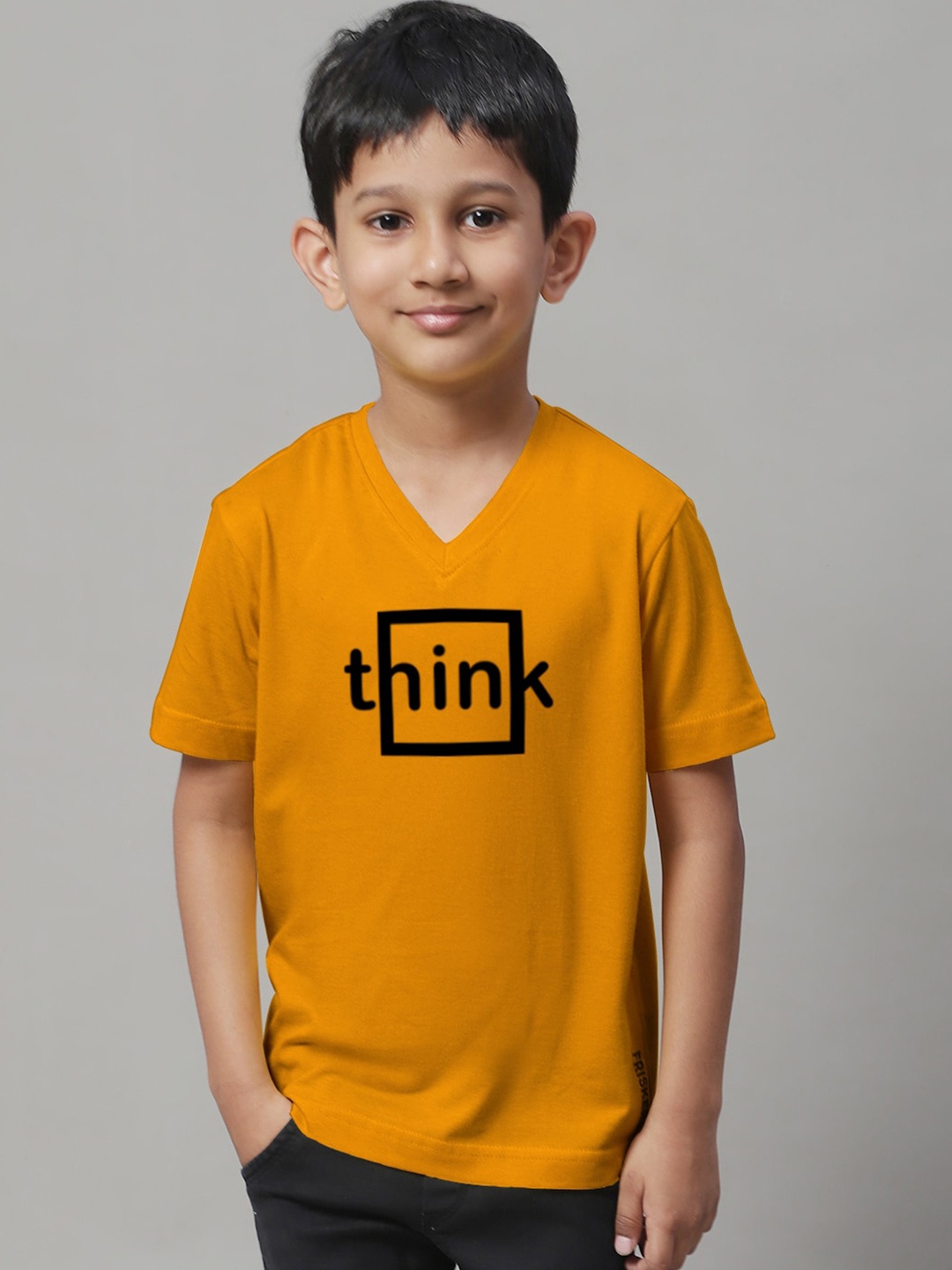 

Friskers Boys Typography Printed V-Neck Cotton Slim Fit T-shirt, Gold