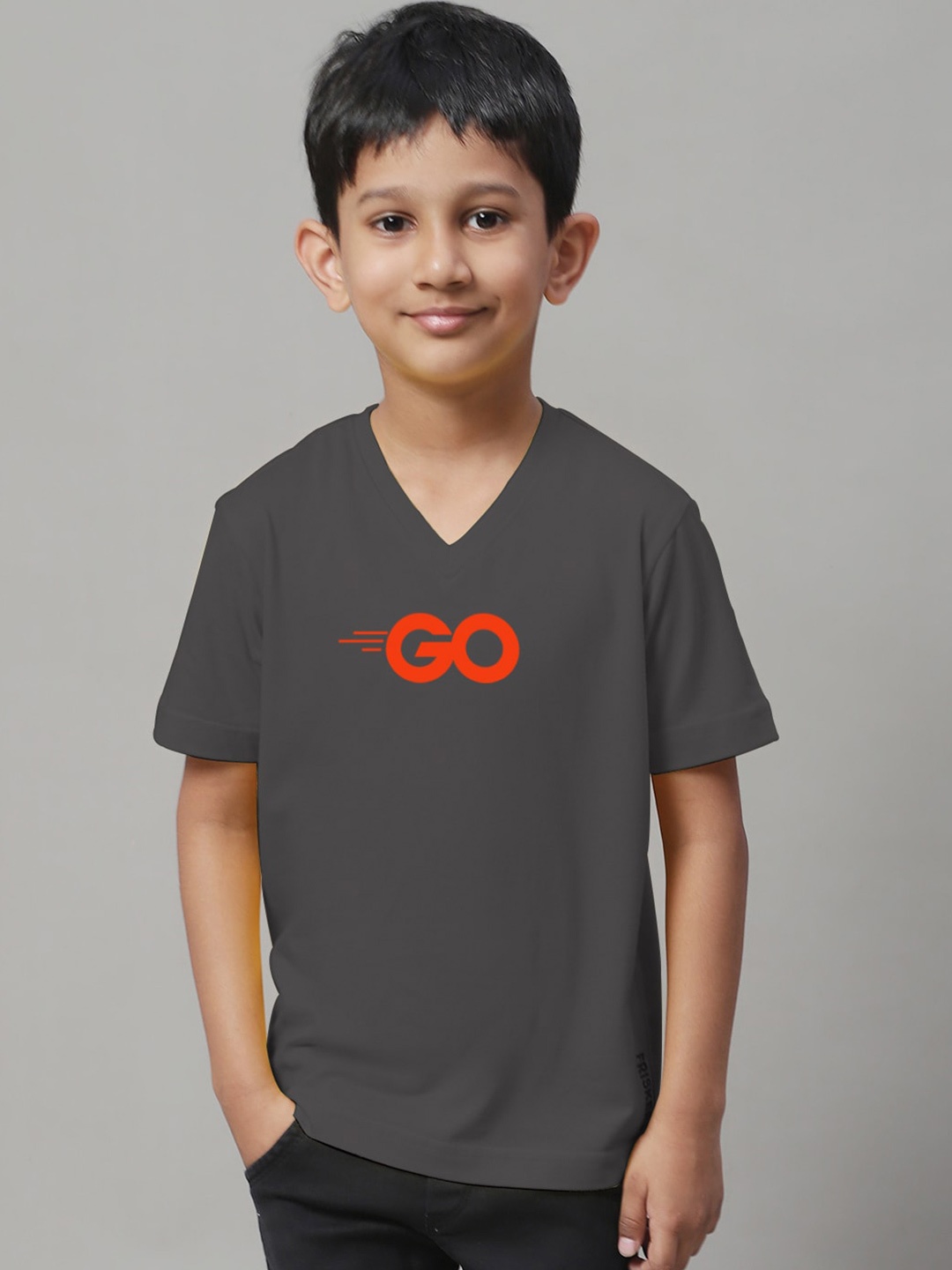

Friskers Boys Typography Printed V-Neck Pure Cotton T-Shirt, Grey