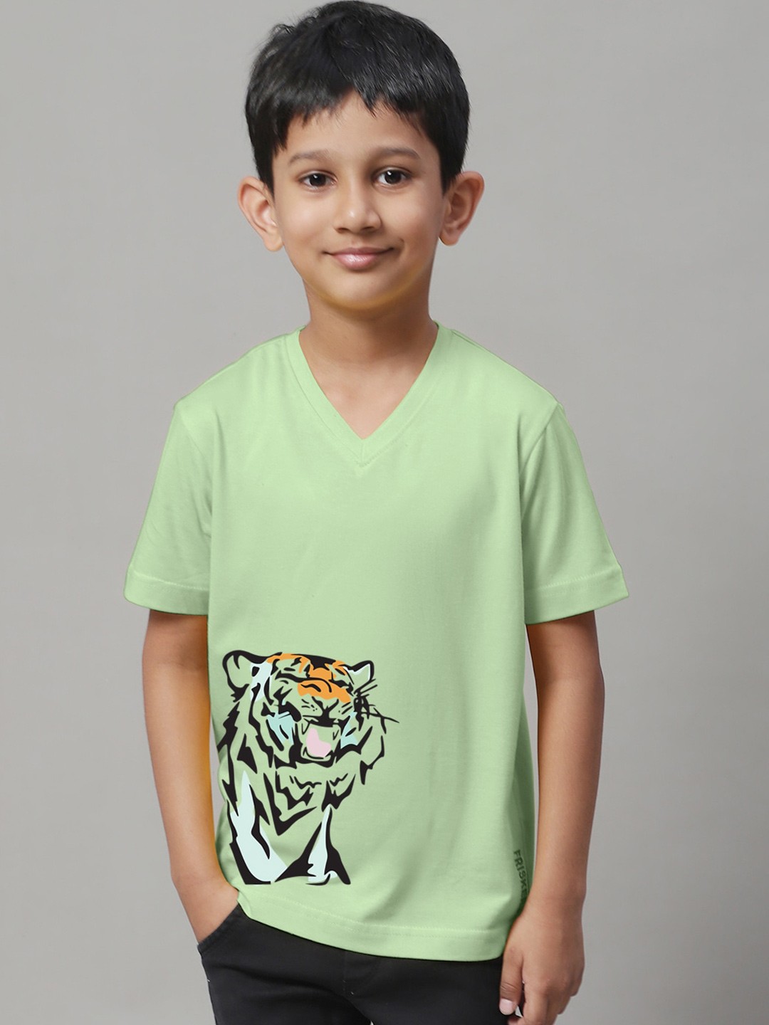 

Friskers Boys Graphic Printed V-Neck Pure Cotton T-Shirt, Sea green