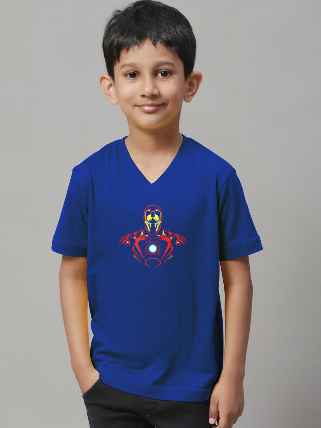 

Friskers Boys Iron Man Printed V-Neck Slim Fit Pure Cotton T-shirt, Blue
