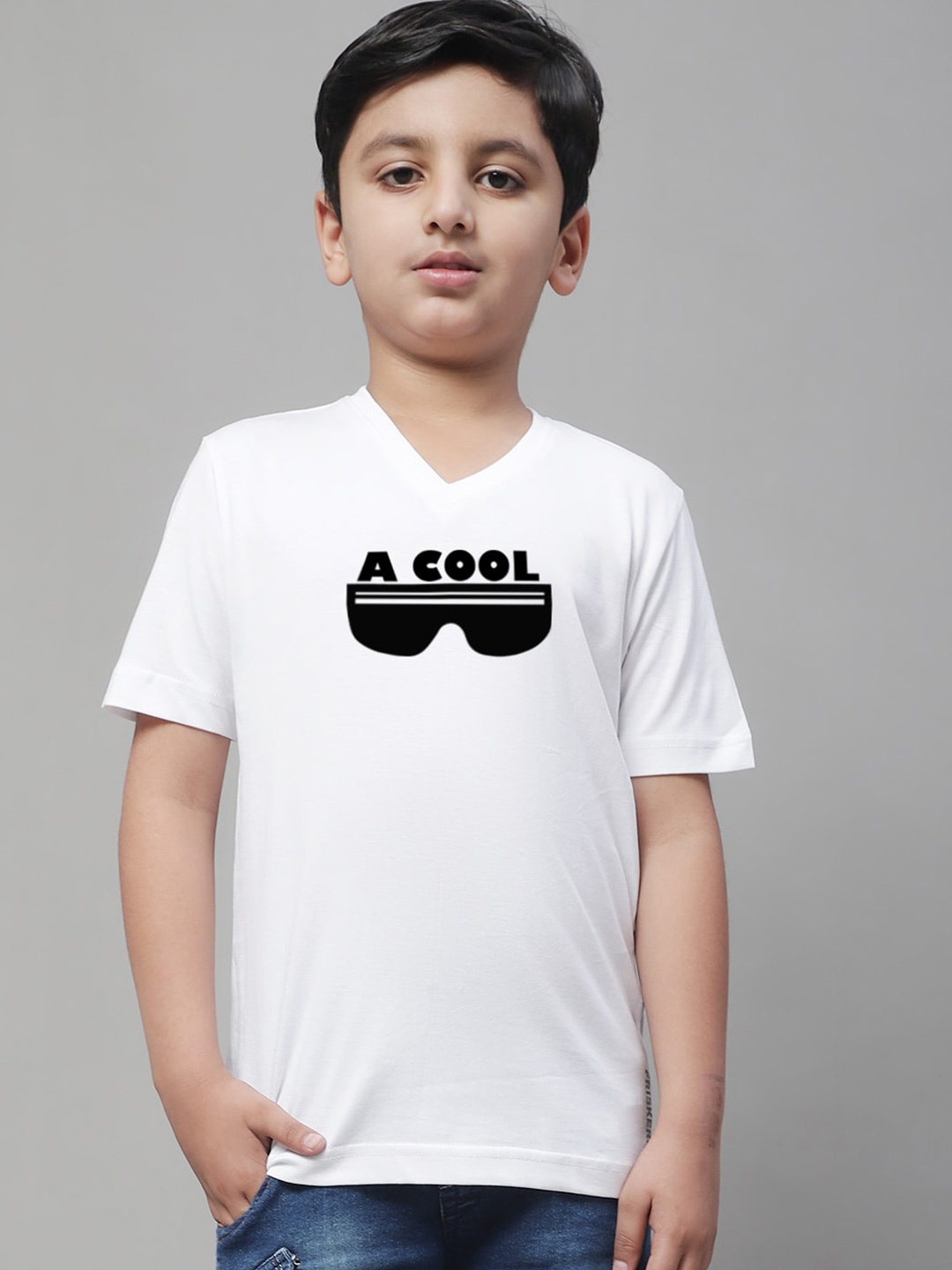 

Friskers Boys Typography Printed V-Neck Slim Fit Pure Cotton T-shirt, White