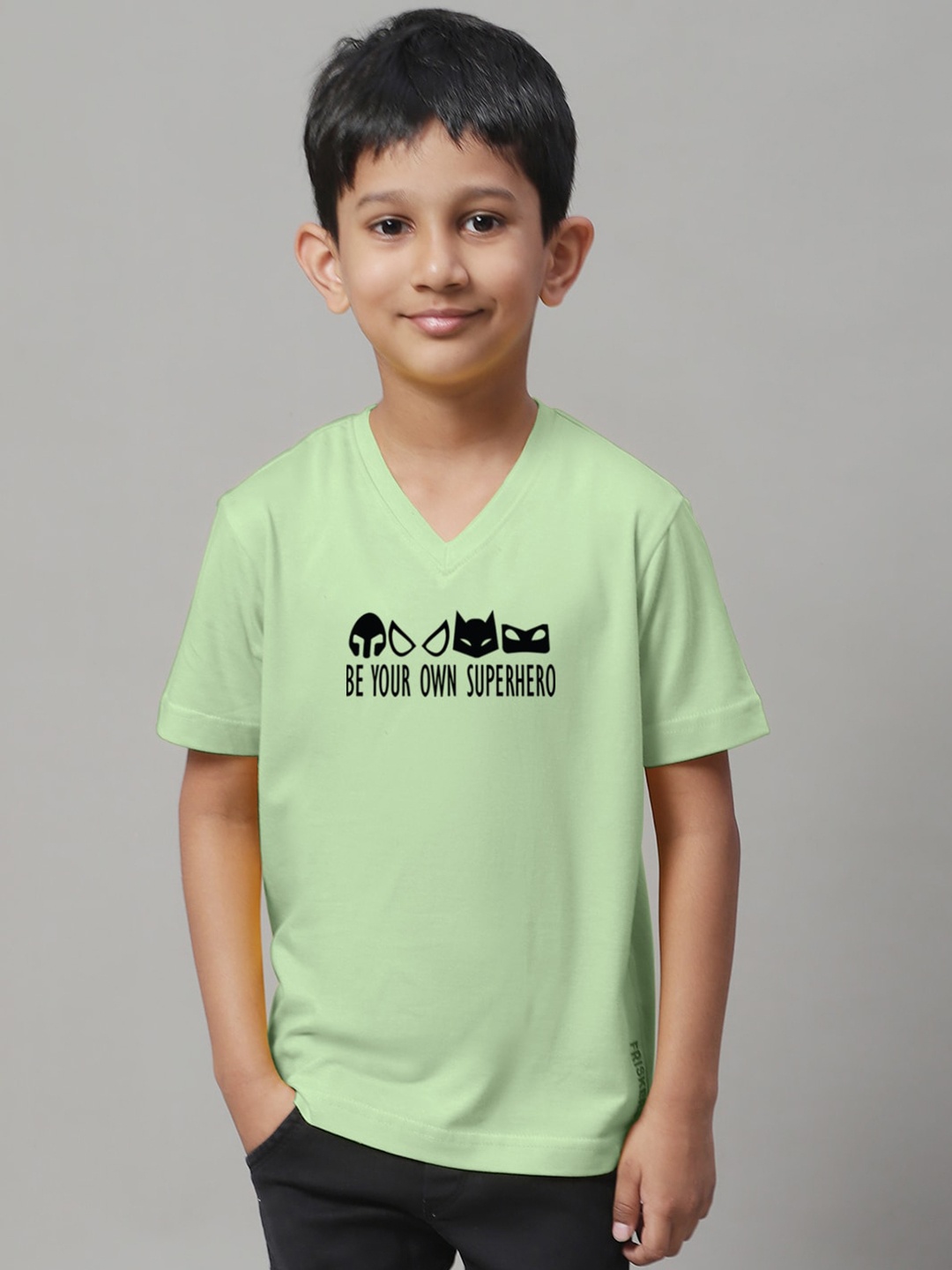 Friskers Boys Typography Printed Slim Fit Pure Cotton T-shirt, Sea green