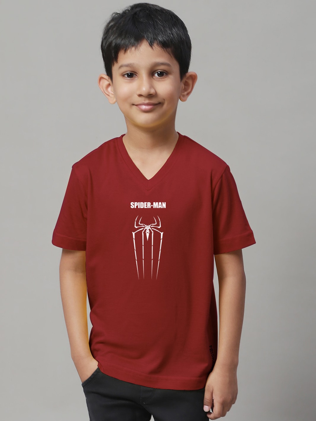 Friskers Boys Typography Printed Slim Fit Pure Cotton T-shirt, Maroon
