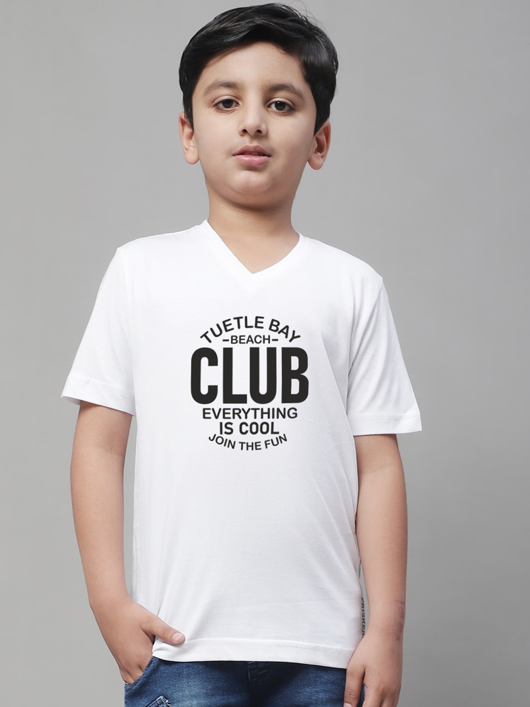 Friskers Boys Typography Printed Slim Fit Pure Cotton T-shirt, White