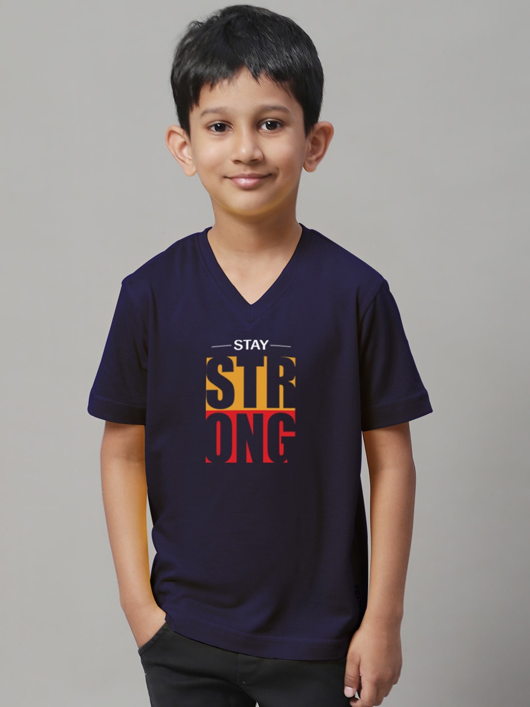 Friskers Boys Typography Printed Slim Fit Pure Cotton T-shirt, Navy blue