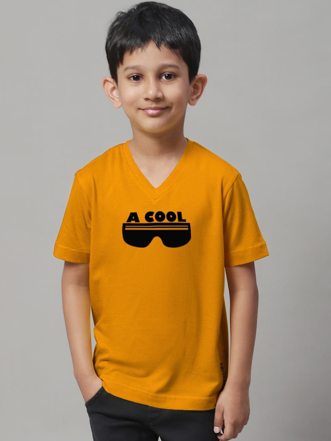 

Friskers Boys Typography Printed Slim Fit Pure Cotton T-shirt, Gold
