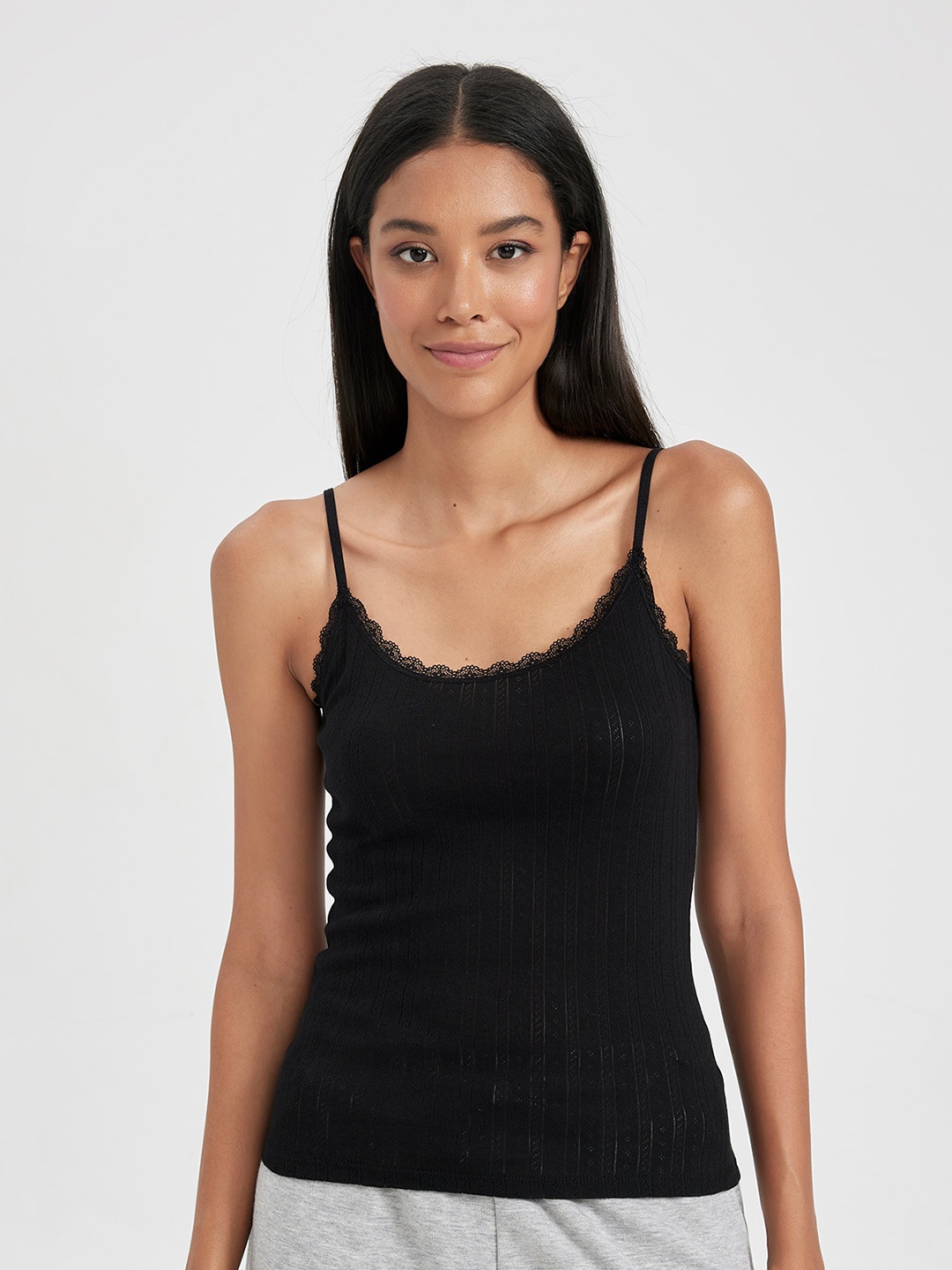 

DeFacto Lace Inserted Pure Cotton Camisole, Black