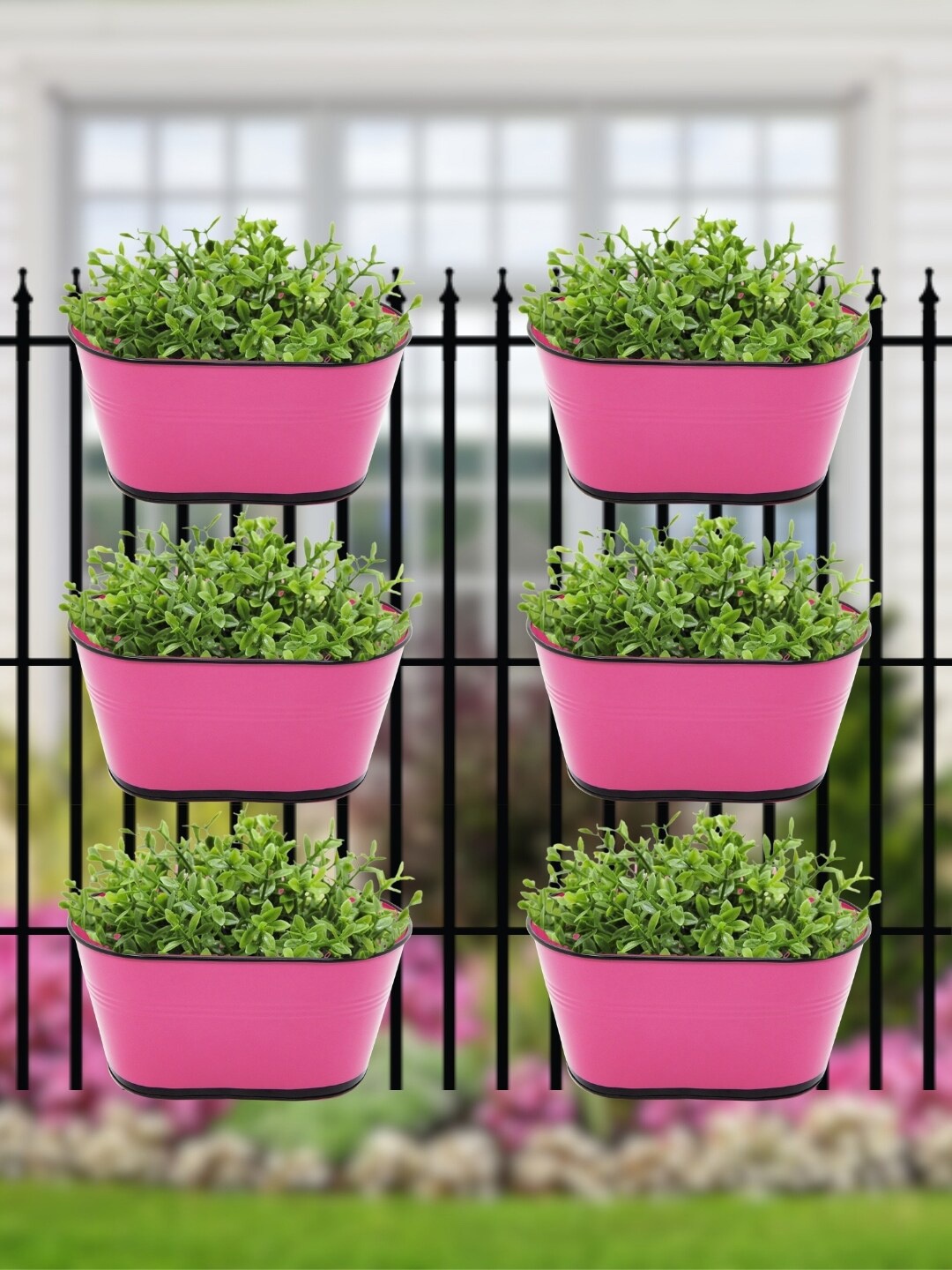 

ecofynd 6 Pcs Pink Metal Oval Balcony Hanging Planter