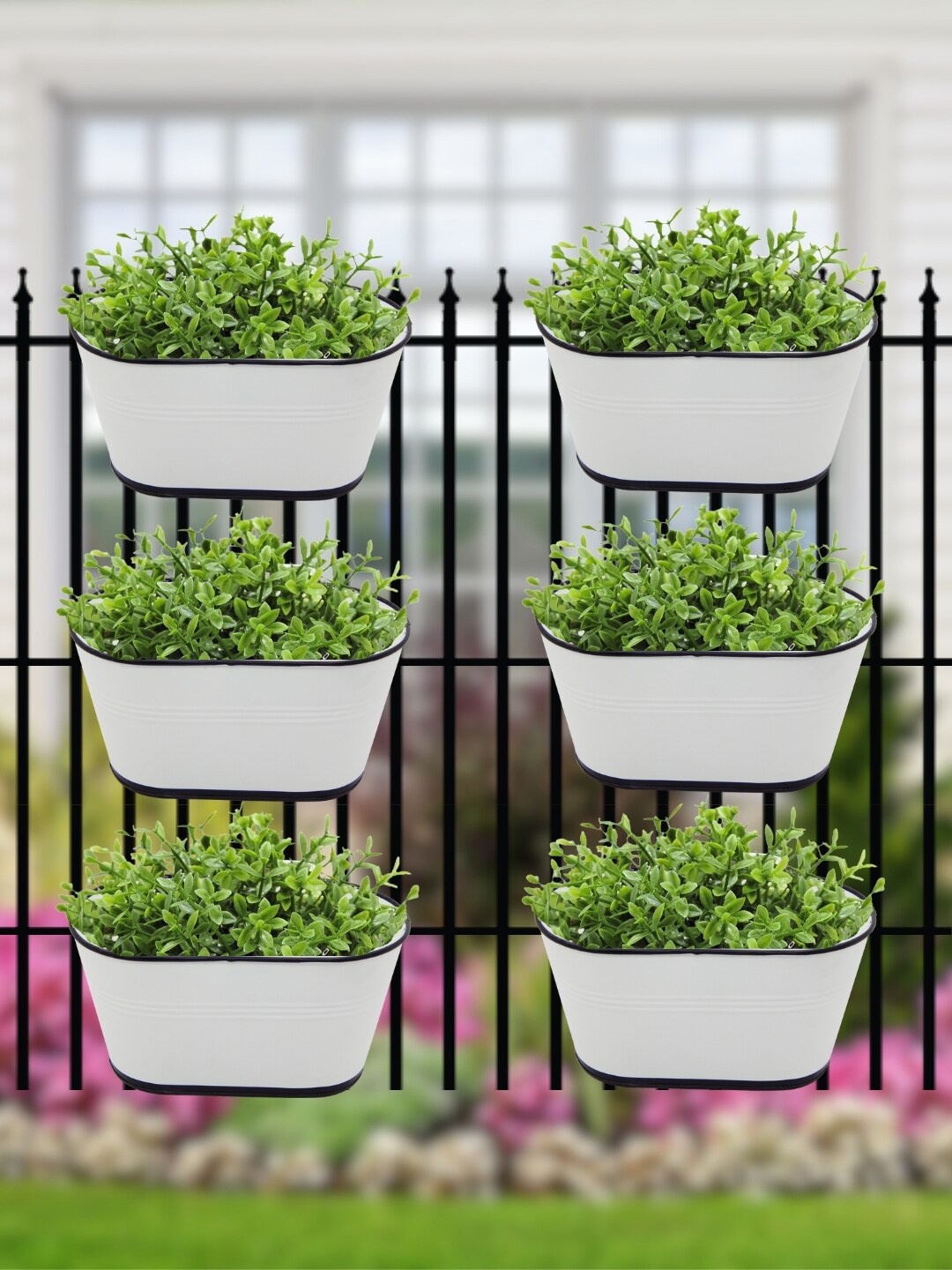 

ecofynd Railing White Metal Oval Balcony Hanging Planter