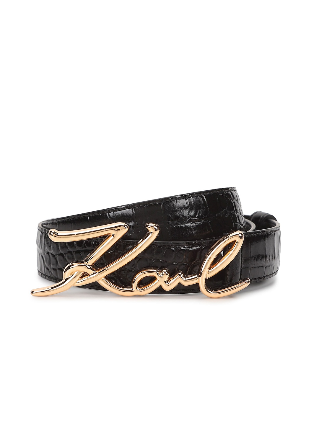 

Karl Lagerfeld Women Textured Leather Belt, Black
