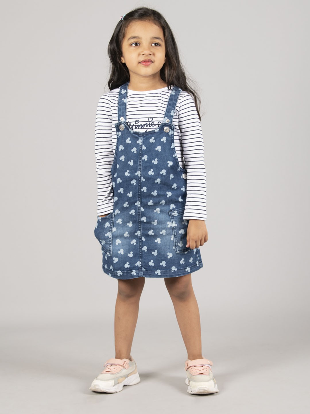 

Zalio Girls Printed Pure Cotton Dungaree With T-Shirt, Navy blue