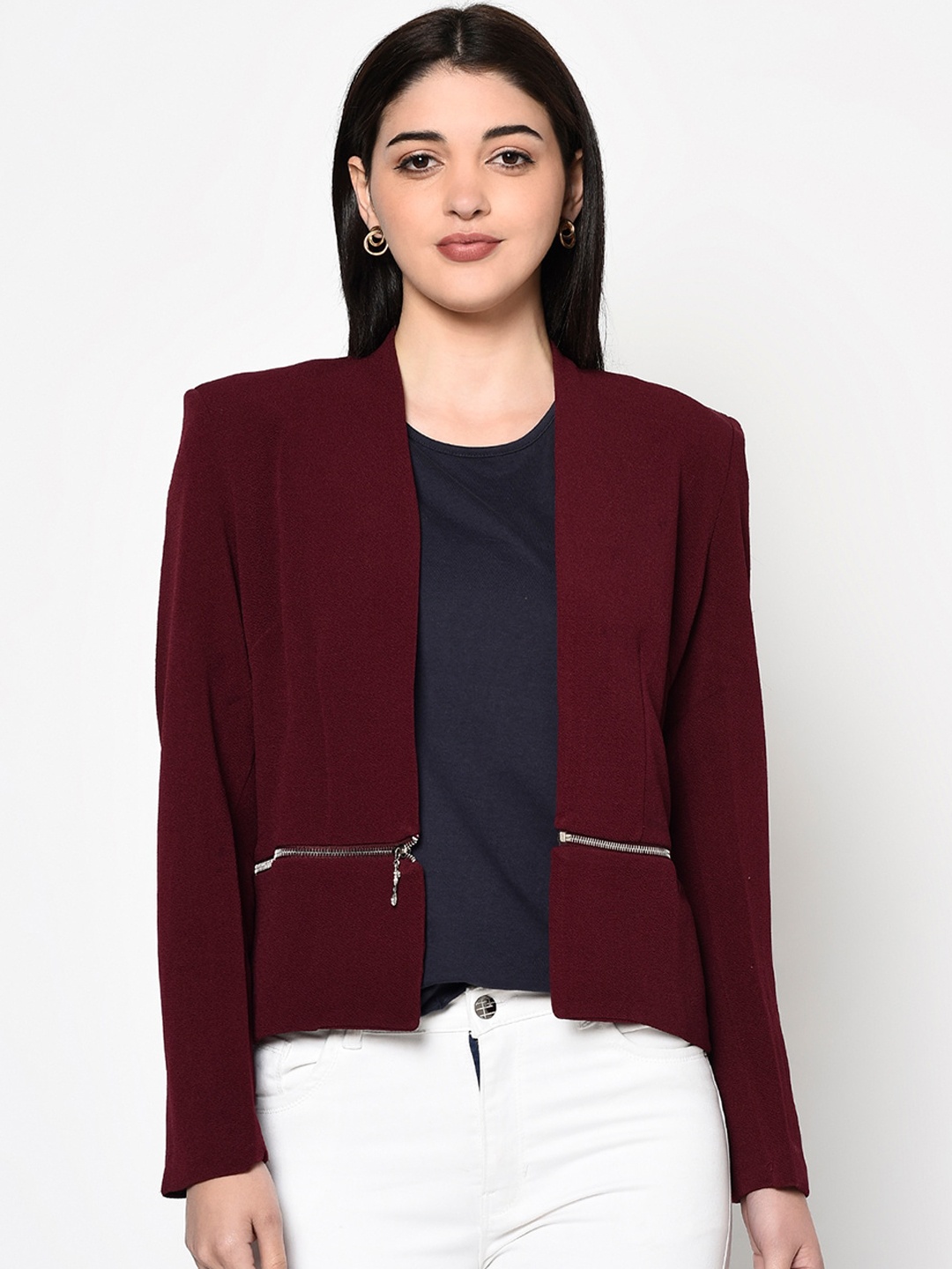 

Miss Grace Collarless Tailored Jacket, Maroon