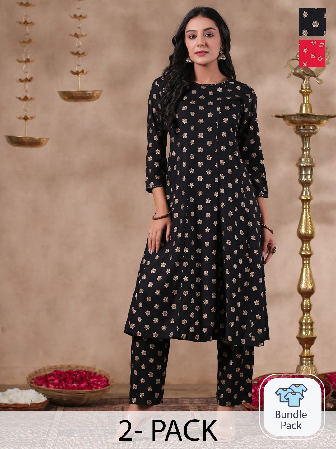 

Anubhutee Women Black Ethnic Motifs Printed Regular Kurta with Trousers