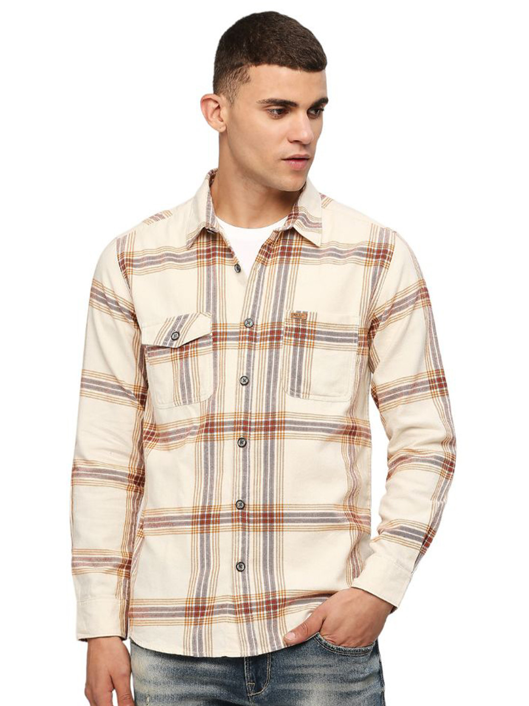 

Pepe Jeans Windowpane Checked Pure Cotton Casual Shirt, White