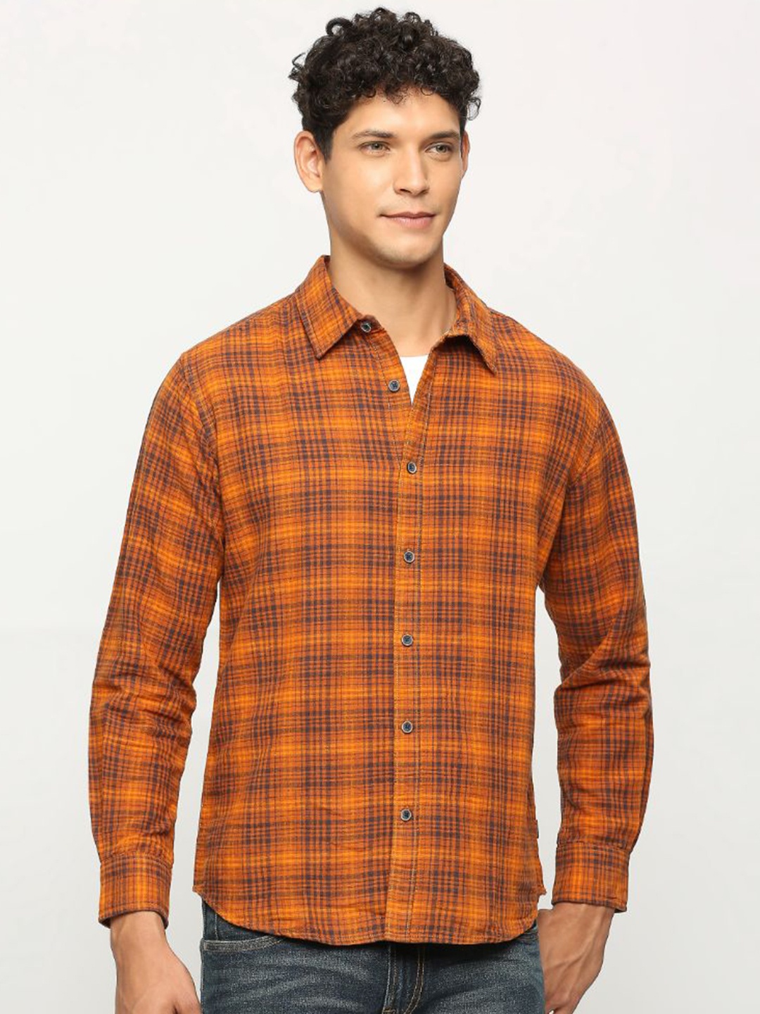 

Pepe Jeans Checked Spread Collar Casual Shirt, Orange
