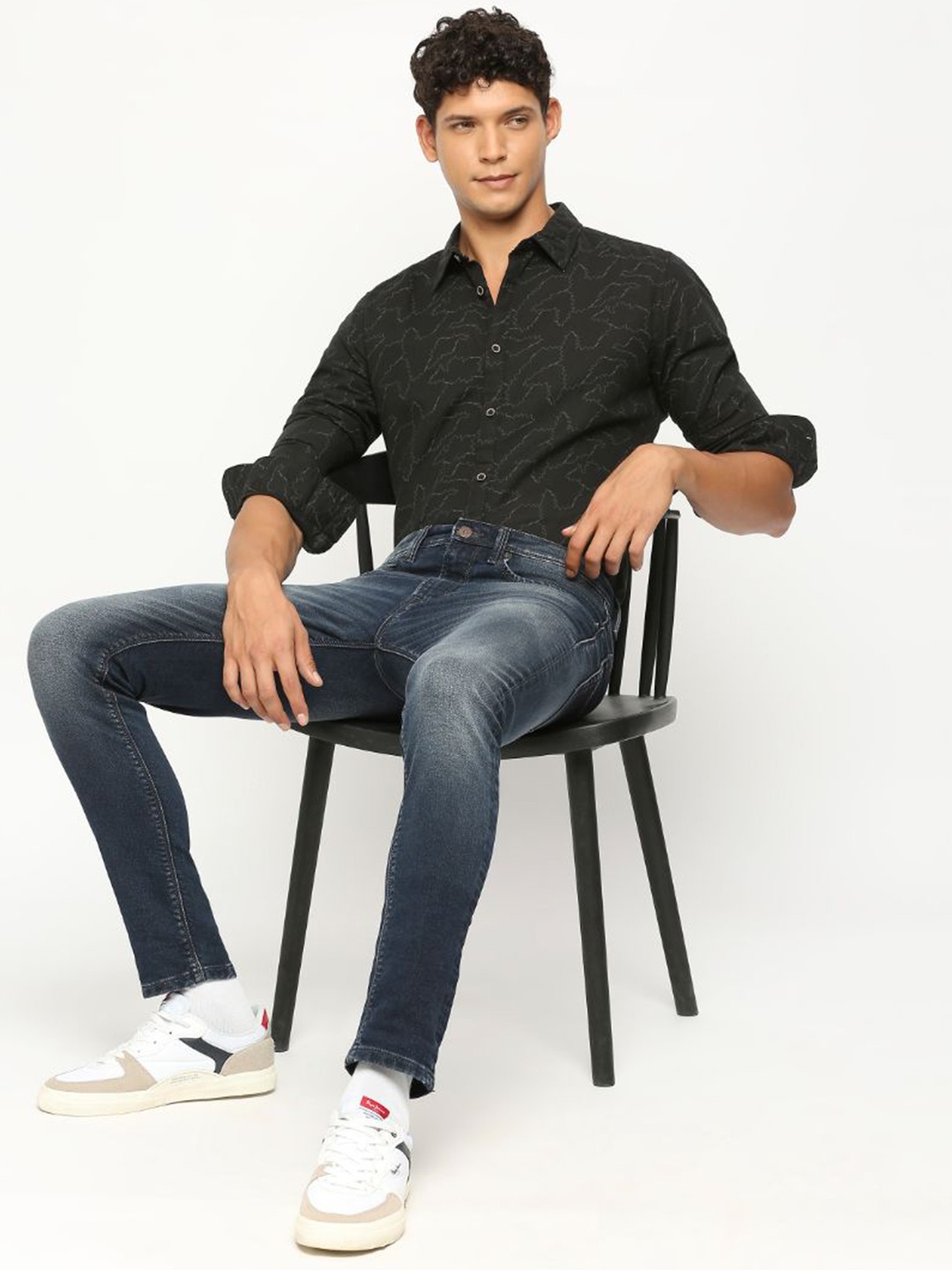 

Pepe Jeans Abstract Printed Cotton Linen Casual Shirt, Black
