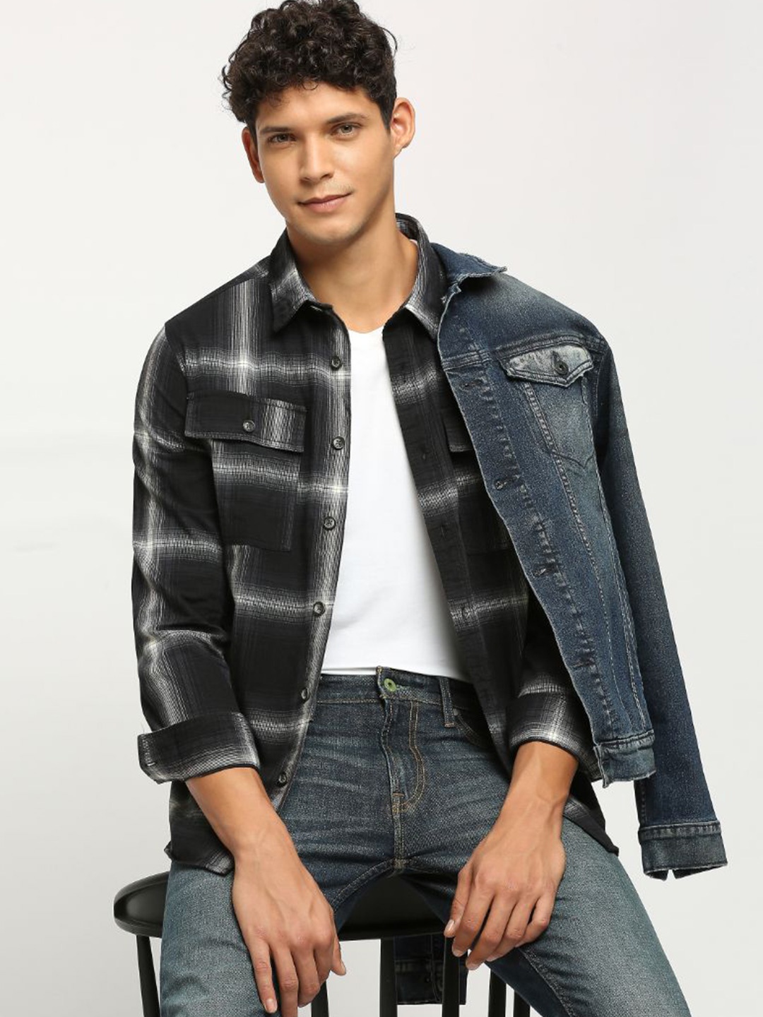 

Pepe Jeans Checked Spread Collar Casual Shirt, Black