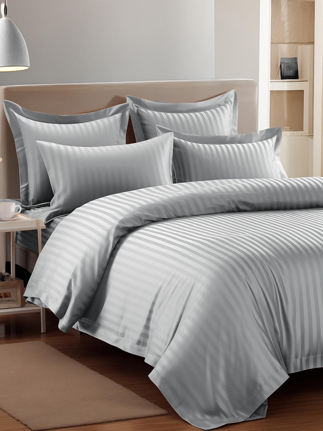 

Story@home Aster Grey Melange Striped Microfiber 300 TC Queen Bedsheet & 2 Pillow Covers
