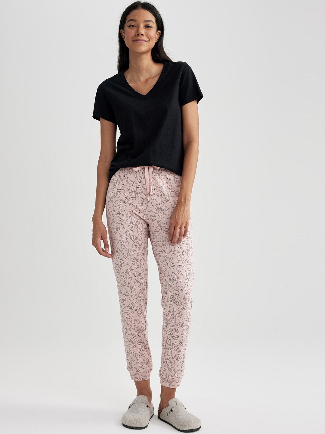

DeFacto Women Conversational Printed Pure Cotton Joggers, Pink