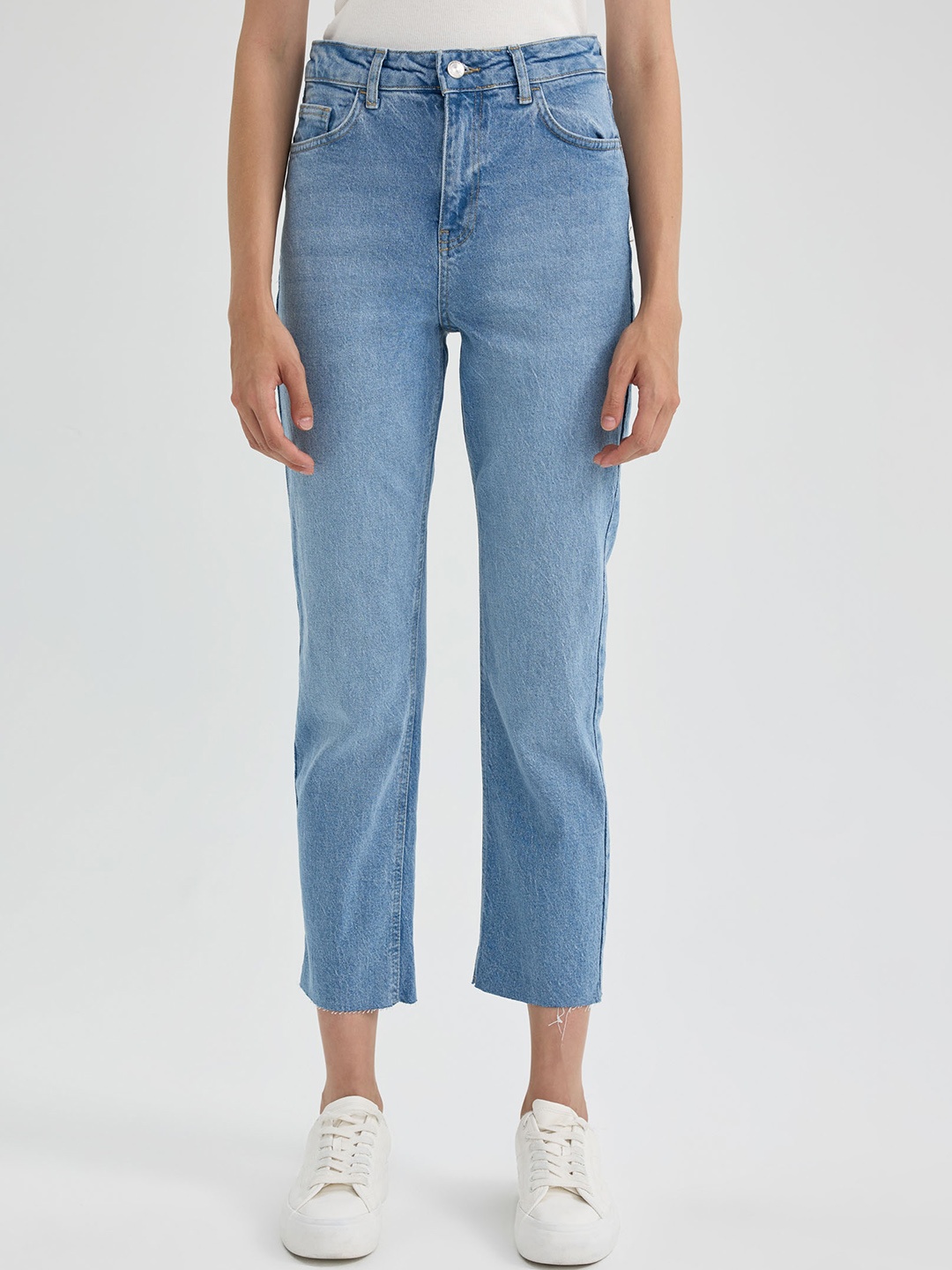 

DeFacto Women Mid-Rise Cotton Trousers, Blue