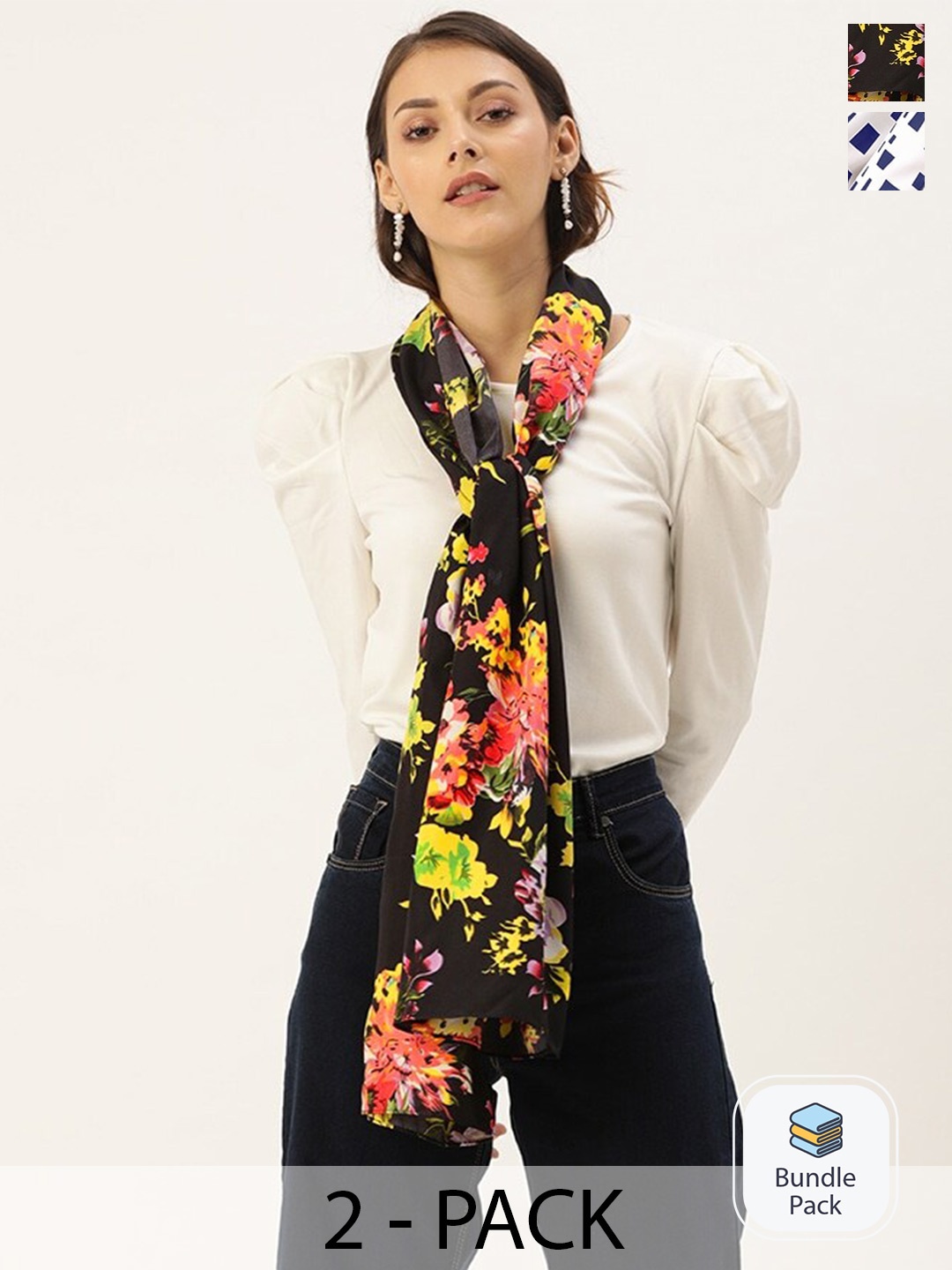 

Anouk Pack of 2 White & Black Floral Printed Scarves